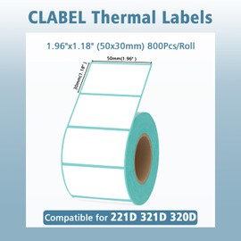 CLABEL 1.96"x1.18" Label Maker Tape 221D Label Print Paper Standard Laminated Office Oil Proof Tearproof Labeling Tape for Address, Logo, Shipping, Barcodes,QR Code (800 Labels/Roll,1 Roll)