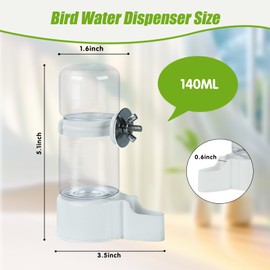 BWOGUE Automatic Bird Water Dispenser, 4.73 Fl Oz Parakeet Water Dispenser for Cage No Mess Suspended Bird Water Feeder for Cockatiel Budgie Conure Lovebirds