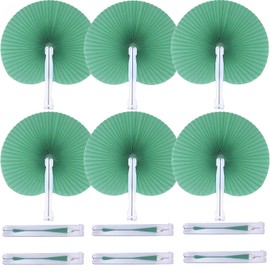 Bestage 12 Pieces Folding Hand Paper Fans Handheld,Green Round Foldable Decorative Wedding Fans Chinese and Japanese Fans Bulk for Bridal Guest Church Party Favors Dancing Birthday DIY