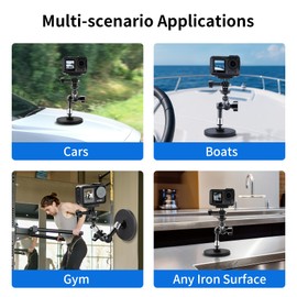 Adjustable Car Magnetic Camera Mount Kit: 88MM Magnetic Base and 6inch Magic Arm, Magnet Mount for GoPro Hero/Insta 360/DJI OSMO/AKASO Action Camera,Compatible with Cars/Boats/Gym/Iron Made Surfaces