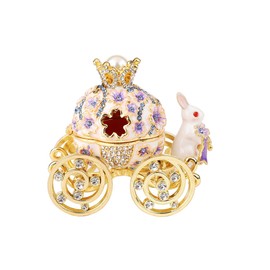 FASSLINO Hand-Painted Pumpkin Carriage Trinket Box with Bunny Flowers Enamel Jewelry Boxes Ring Organizer Hinged Ornaments Gift (Purple)