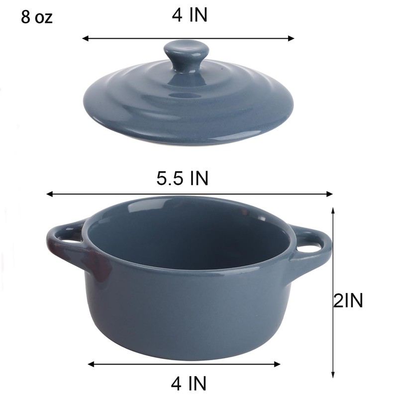Jucoan 4 Pack Porcelain Ramekins with Lid, 8 oz Small