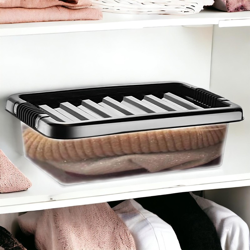 Buystarget 2X 6L Storage Boxes with Black Lids Clear Plastic