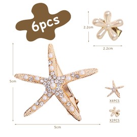 4 Starfish Hair Clips, 2 Flower Hair Clips, Wedding Accessories Diamond Hair Clips, Elegant Non-Slip Hair Accessories for Girls, Flower Girl