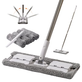 Premium 360° Microfiber Wet Mop for Floor Cleaning; 4 Heavy Duty Reusable Microfiber Pads; Adjustable Height and Sturdy Steel Hardware; Vinyl, Tile, Laminate and Hardwood Floor Mop Cleaner