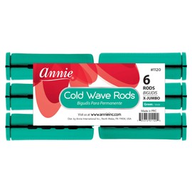 Annie Jumbo Cold Wave Rods with Rubber Band for Hair Curling and Perm Styling - Green - Set of 3 Packs of 6 (18 Pieces)