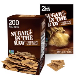 In the Raw Turbinado Sugar Bundle – 2 Lb Box + 200 Cane Sugar Packets, Less-Refined, Natural Sugar
