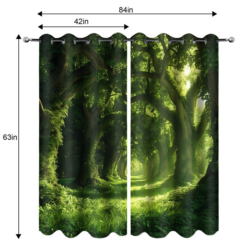 MissHope Green Tree Forest Blackout Curtains Wild Green Scenery Sunshine