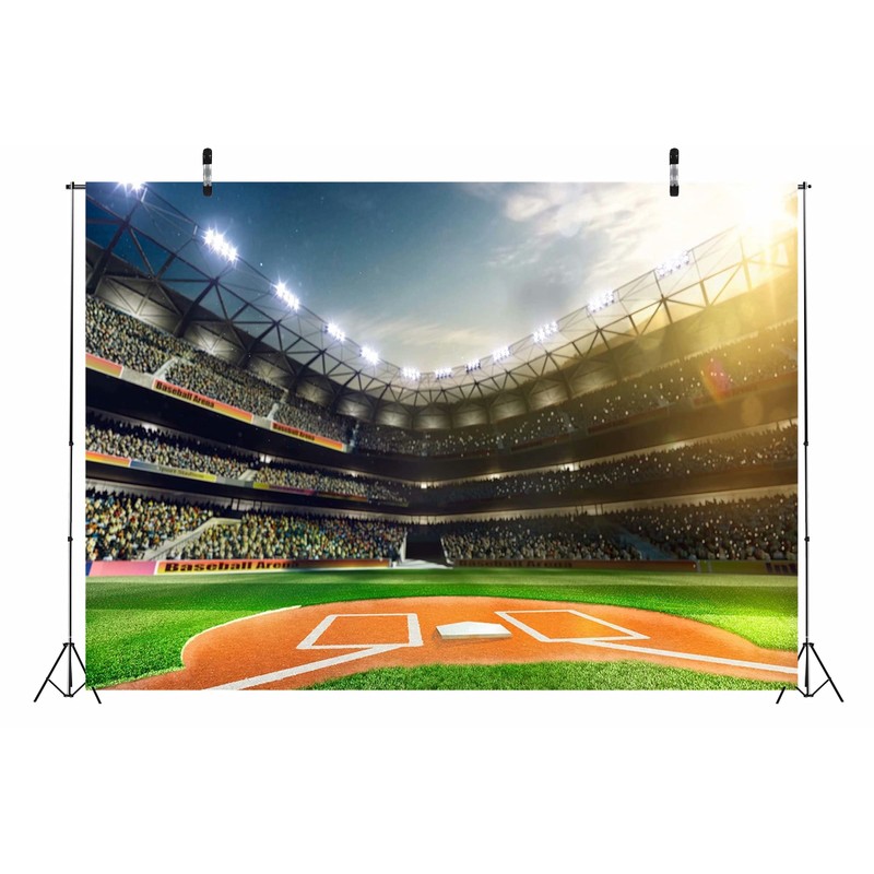 BELECO 9x6ft Fabric Baseball Backdrop Baseball Field Stadium Photography Backdrop