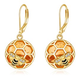 Amber Bumble Bee Earrings Sterling Silver Honey Bee Jewelry Gift for Women