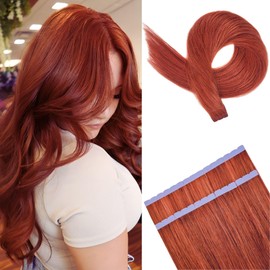 Copper Tape in Hair Extensions Human Hair Invisible Mini Straight Hair Extensions Real Human Hair Tape in 14 Inch 10Pcs for Women