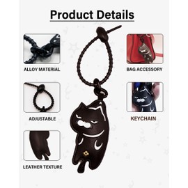 HEINexoria Cool Black Series Grumpy Cat Bag Charm - Quirky Faux Leather Accessory for Bags & Backpacks