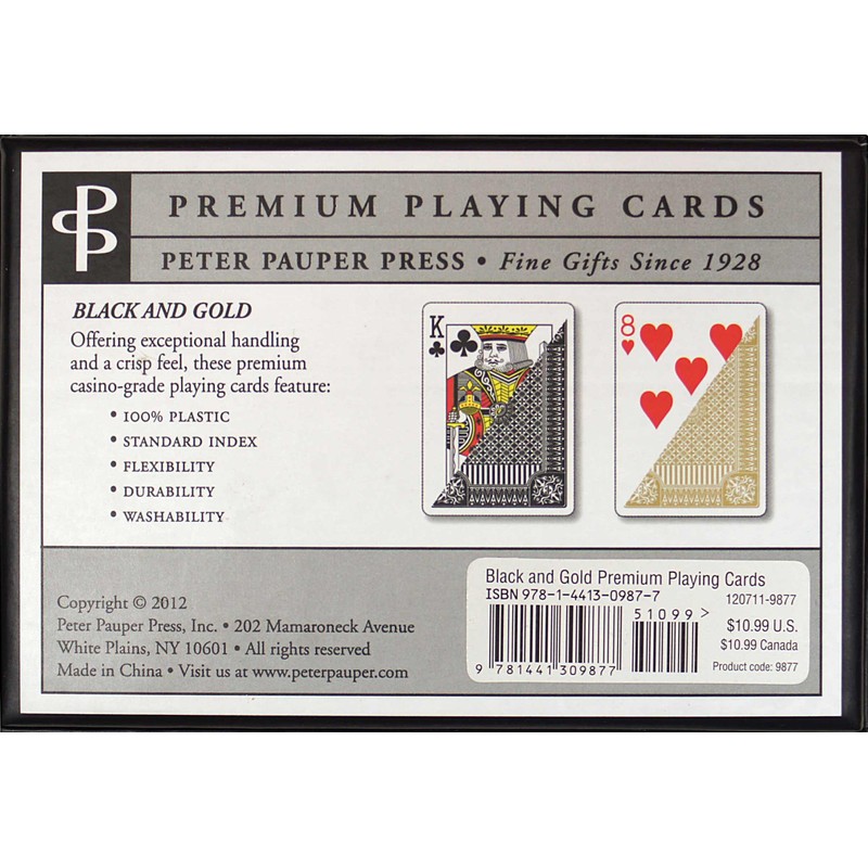 Black & Gold Premium Plastic Playing Cards, Set of 2,