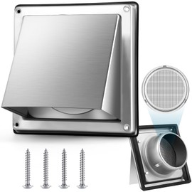 Gisafai 4 Inch Dryer Vent Cover Outdoor with Stainless Steel Screen Sliver Wall Dryer Exhaust Vent Cover External Cap Cushioned Non Return Flap with Sealing Gasket Grille