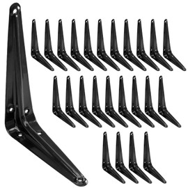 PHITUODA 24 Pack Shelf Brackets 6 x 5 Inch, Heavy Duty Black Metal Floating Shelf Bracket, L Bracket Corner Brace Support J Bracket, Decorative Joint Angle Bracket for Hanging