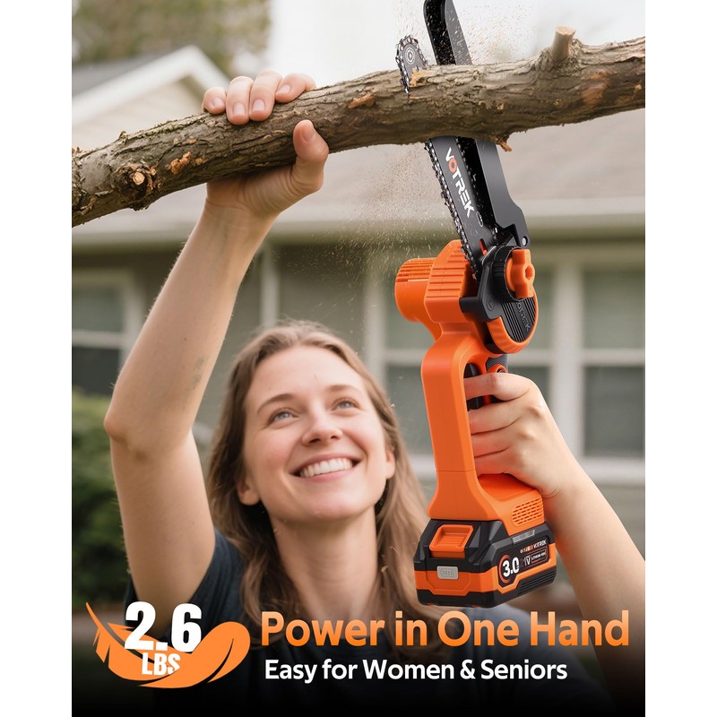 VOTREK 8" & 6" Chainsaw Cordless with 2x3.0AH Batteries, [2-in-1]