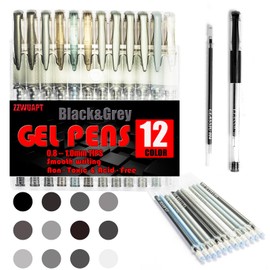 ZZWUAPT Grey Gel Pens for Coloring Book,36 Color Gel Pens Set including 12 Color Gel Pen with 24 Refills,40% More Ink Colored Gel Pens for Drawing, Doodling, Scrapbook, Journaling