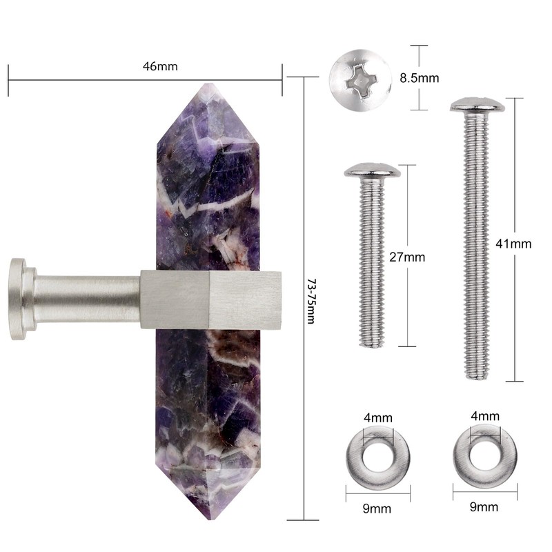 mookaitedecor Set of 2 Amethyst Double Crystal Points Drawer Knobs
