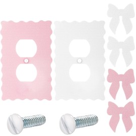 Relaxweex 2 Pcs Pink Bows Light Switch Cover Wall Plate Metal Coquette Pink and White Decorative Light Switch Outlet Covers for Bedroom Home Decor
