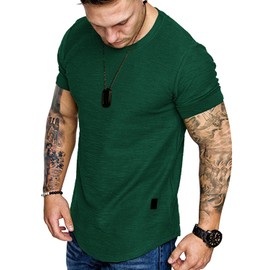 Fashion Mens T Shirt Muscle Gym Workout Athletic Shirt Cotton Tee Shirt Top Green Large