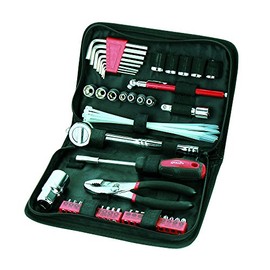 APOLLO TOOLS 56 Piece Compact Metric Auto Tool Set in Zippered Case, Small Mechanic Tool Set for Car Emergency, Motorcycle Repair on the Road, and Travel Tool Needs - DT9775 , Pink