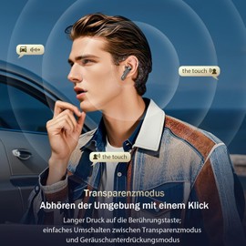 Bluetooth Headphones, ANC Wireless Bluetooth 5.4 In Ear, Wireless Headphones 36 Hours with 4 ENC Mic, LED Display IP7 Waterproof Earphones