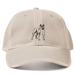 Purple Print House Embroidered Staffy Hat Silhouette Dog Walking Retro Cap Women Gift Unisex Pet Lover Birthday, One Size, Sand