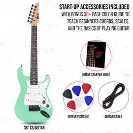 LyxPro CS 36” Electric Guitar Kit for Beginner, Intermediate & Pro Players with Guitar, Amp Cable, 6 Picks & Learner’s Guide | Solid Wood Body, Volume/Tone Controls, 5-Way Pickup - Green