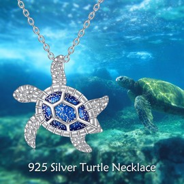 POPLYKE 925 Sterling Silver Sea Turtle Necklace for Women Blue Turtle Jewellery Sea Turtle Gifts for Her, Sterling Silver, No Gemstone