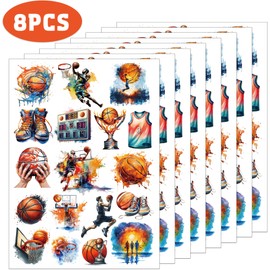 Basketball Temporary Tattoos Stickers for Kids - 8 Sheets 160 Pcs Basketball Birthday Party Favors Decorations MVP Sports Game Themed Tattoo Stickers for Boys Girls Goodie Bag Stuffers School Prizes