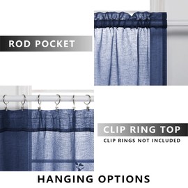 KOUFALL Short Curtains for Bathroom Window,Sheer Cafe Curtains for Kitchen 36 Inch Length,Navy Blue