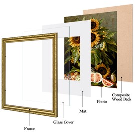 eletecpro 12x12 Picture Frames Set of 4, Vintage Photo Frames with Glass, Gold Frames 12x12 Display 8x8 Photo with Mat or 12x12 without Mat for Home Wall Decor, Gold