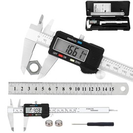 JUGLUTE Vernier Digital 15cm/6'' Precisión Profesional - Calibrador Electrónico con Regla de Acero Inoxidable - Fibra de Carbono, Batería de Recambio, para Mediciones Exactas en Taller y Hogar