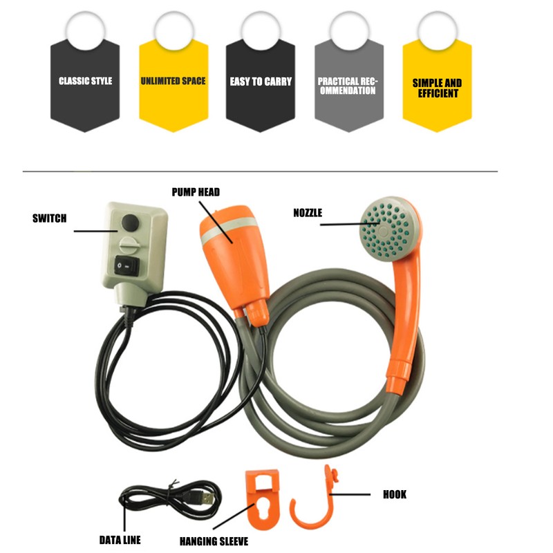 USB Rechargeable Camping Shower Portable Outdoor Shower Universal for RV