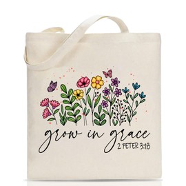Ekrecion Inspirational Canvas Tote Bag with Pattern for Women Sturdy Canvas Tote Bag for Vacation,Shopping,Grocery (Grow in Grace)