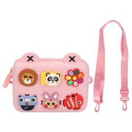 Kids Single Shoulder Camera Bag DIY Cartoon Decors Shock Absorbing Sling Messenger Bag Pink
