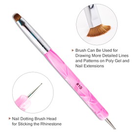 French Manicure Brush -2 Way Nail Art Brush with Dotting Manicure Tool for Manicure Cuticle Clean Up Nail Art Design- Professional Nail Salon Quality Brush, Nail Dotting Pen (Peach, 16#)