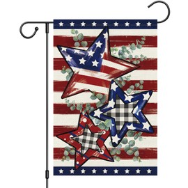 Heyfibro 4th Of July Patriotic Garden Flag 12x18 Double Sided Burlap, USA Flag Star Retro Yard Banner for Rustic Independence Day Outdoor Decor (ONLY FLAG)