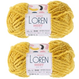 2 Skein Loren Mery, Faux Fur Yarn for Knitting and Crocheting Shawls, Cardigans, Home Accessories, Teddy Bears, Toys, amigurumi, 100% Polyester, 100 gr (3.5 oz) / 75 m (82 Yards), Mustard - M409
