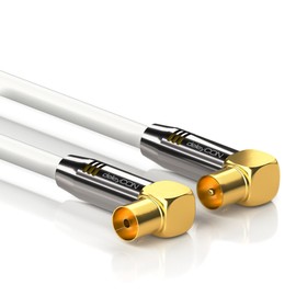 deleyCON TV Cable Plug 90°/Jack 90° Gold-Plated, White