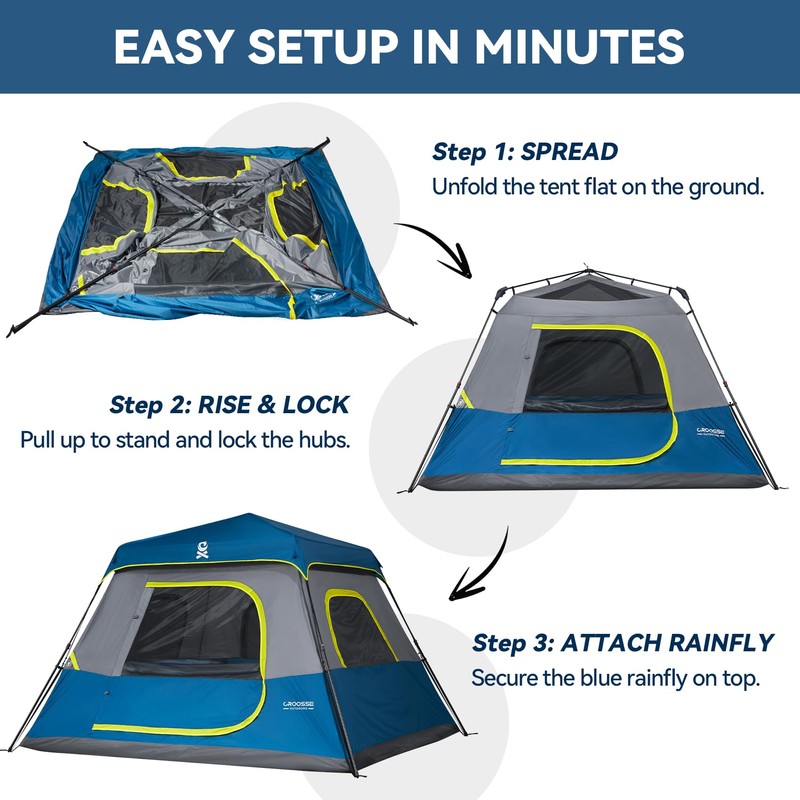 4 Person Instant Cabin Tent with Rainfly, Easy Setup Family