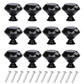 YourGift 12 Pack Drawer Knobs Diamond Shaped Crystal Glass 30mm Cabinet Knobs Pull Handles (30 mm, 12 Pack, All Black)