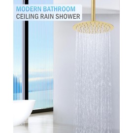 KINLIV 10 Inch Brushed Gold Round Rain Shower Head, All Metal Stainless Steel Rainfall Shower Heads with 100 Anti-Clog Silicone Nozzles, Wall or Ceiling Mount