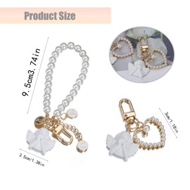 Bracelet Key Ring Car Key Ring Women Key Chain Bracelet Beads Wrist Key Ring Elegant Unique Design Key Ring for Cars School Bags Decoration Used, White