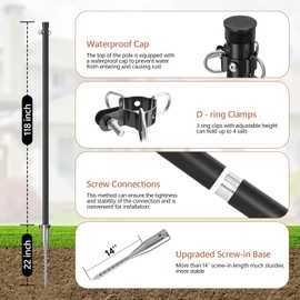 EMART 2 Pack 10Ft Shade Sail Poles for Sun Shade Outdoor, Sunshade Cloth Poles Kit with D-clamp Heavy Duty Metal Post for String Light, Garden, Yard, Backyard, Ground, Grassland, Terrace, Patio