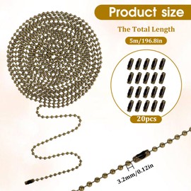 Ceiling Fan Pull Chain 197 Inch Pull Chain String Extension Metal Beaded Ball Light Pulls Extension Chains with 25 Pcs Connectors 3.2mm Diameter Bead Chain Long Ceiling Fan Chain Connector (Bronze)