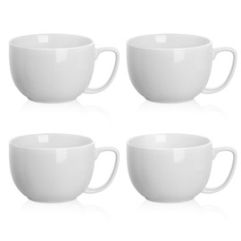 Teocera Porcelain Large Coffee Mugs Set, Jumbo Mugs, Soup Bowls with Handles, 24 Ounce for Coffee, Hot Cocoa, Cereal - Set of 4, White