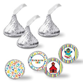 Kindergarten Graduation Themed Kiss Sticker Labels, 300 Party Circle Sticker Sized 0.75” for Chocolate Drop Kisses by AmandaCreation, Great for Party Favors, Envelope Seals & Goodie Bags