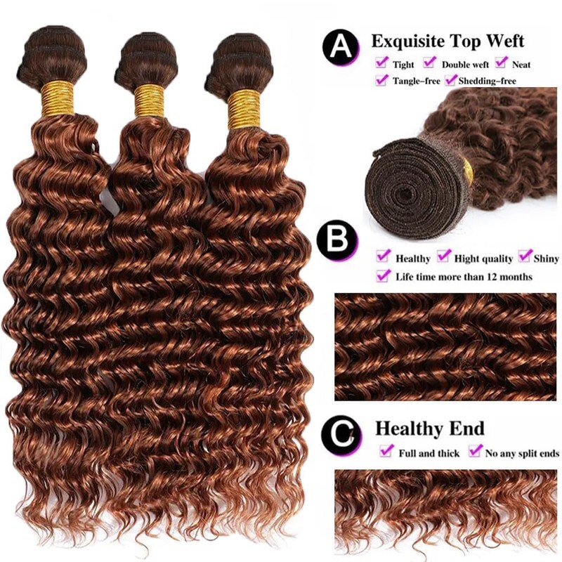 LOIUMGUU T4/30 Ombre Bundles Brown Deep Wave Human Hair Bundles