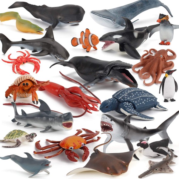 22 PCS Sea Marine Animal Figures Ocean Creatures Action Models Fish Whale Shark Turtle Figurine Ornament Education Cognitive Toy for Boys Girls Kid